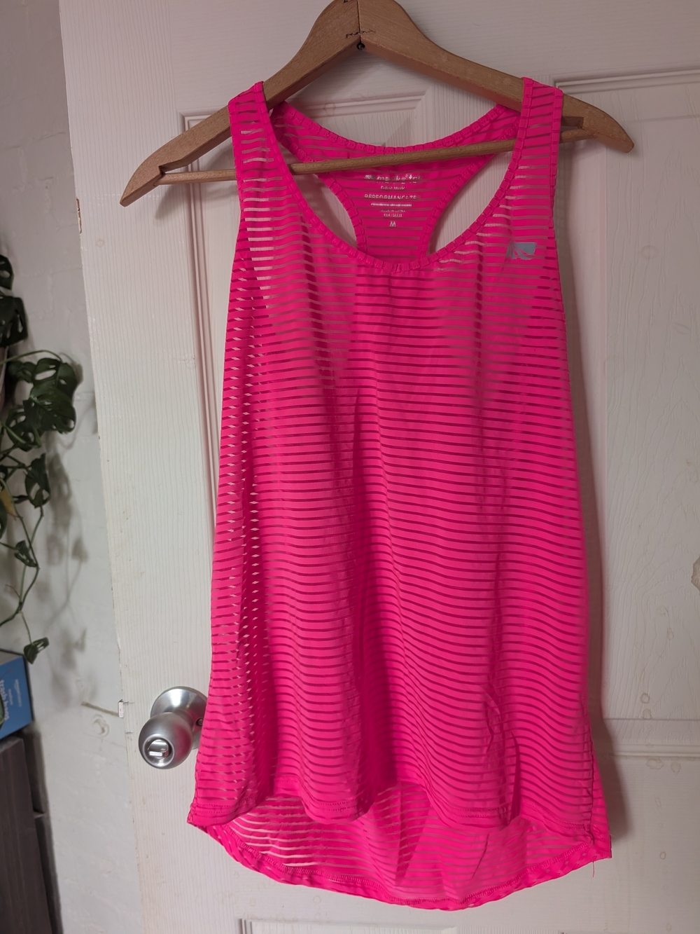 Marika Hot Neon Pink Striped Racerback Athletic Tank Medium